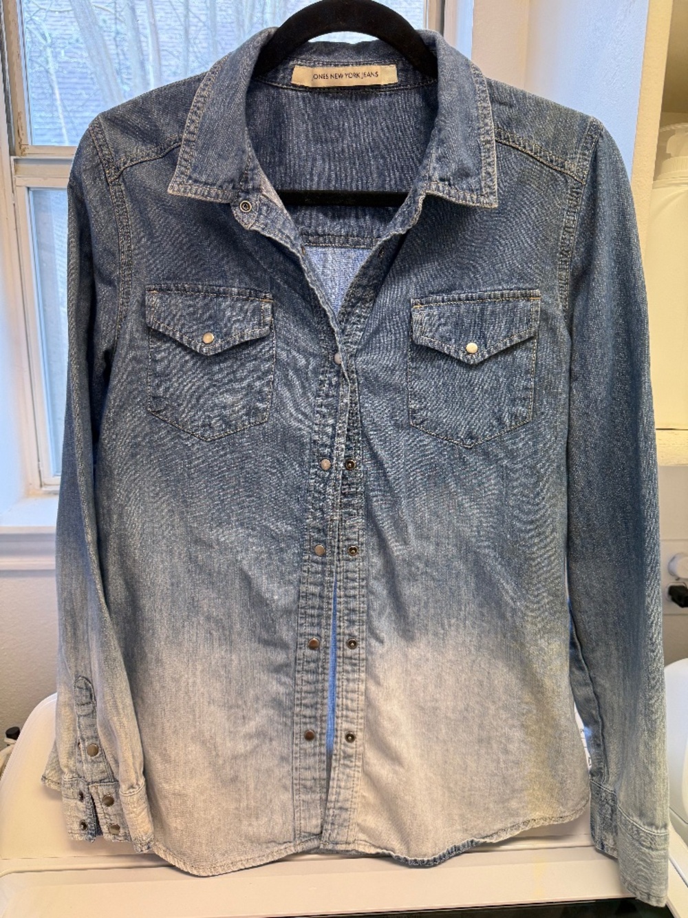 Jones New York Jeans Denim Snap Front Top